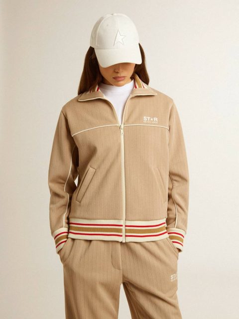 Women’s Light Beige Zipped Sweatshirt With White Logo Women Sweatshirts Light Beige Golden Goose - Image 2