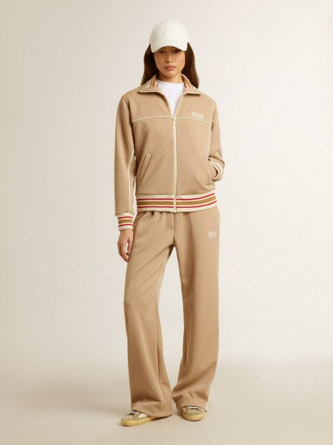 Women’s Light Beige Zipped Sweatshirt With White Logo Women Sweatshirts Light Beige Golden Goose - Image 3