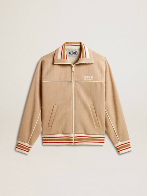 Women’s Light Beige Zipped Sweatshirt With White Logo Women Sweatshirts Light Beige Golden Goose