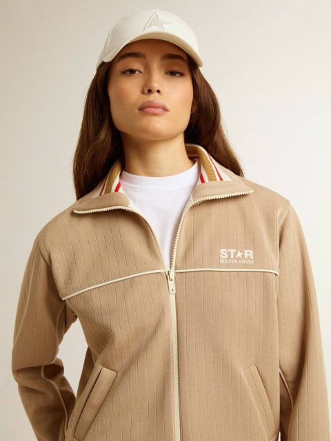 Women’s Light Beige Zipped Sweatshirt With White Logo Women Sweatshirts Light Beige Golden Goose - Image 5