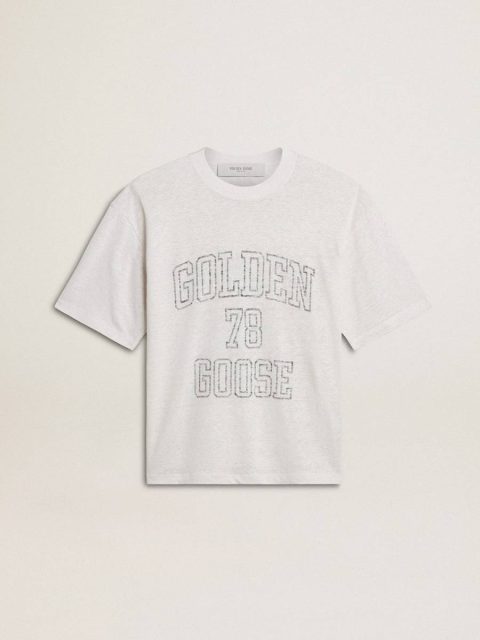Women's Lightweight White Linen T-Shirt With Print Women T-Shirts & Tops Golden Goose White