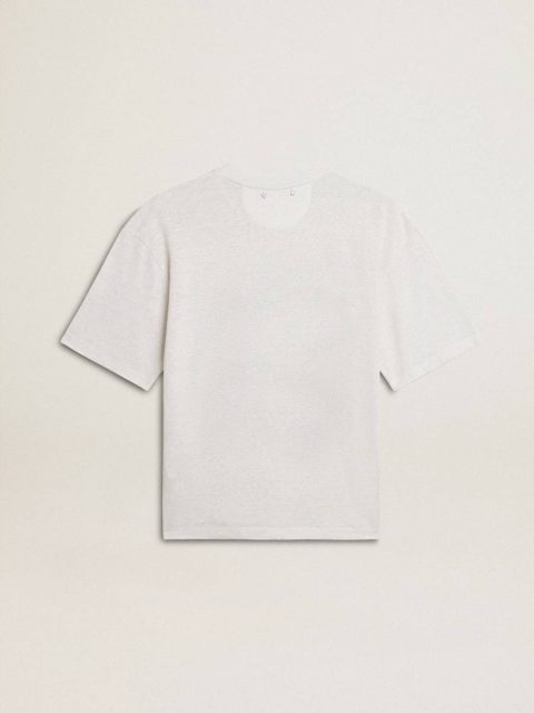 Women's Lightweight White Linen T-Shirt With Print Women T-Shirts & Tops Golden Goose White - Image 5
