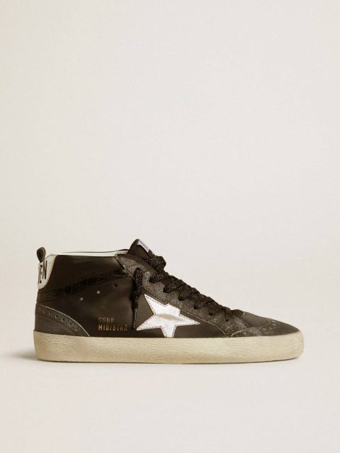 Women’s Mid Star In Black Leather With Silver Metallic Leather Star Women Golden Goose Mid Star