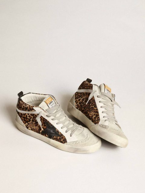Women's Mid Star In Leopard Print Pony Skin With Black Star Golden Goose Women Mid Star - Image 2