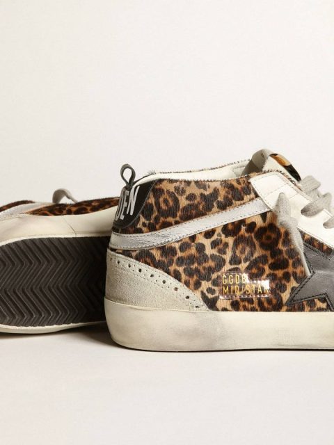 Women's Mid Star In Leopard Print Pony Skin With Black Star Golden Goose Women Mid Star - Image 3