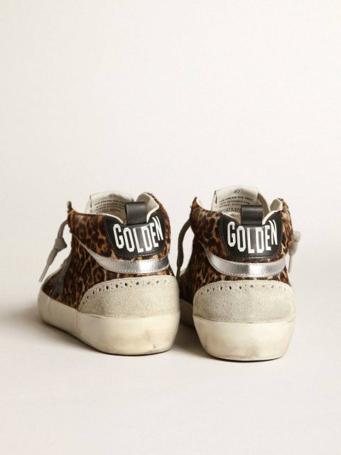 Women's Mid Star In Leopard Print Pony Skin With Black Star Golden Goose Women Mid Star - Image 4