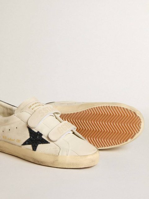 Women's Old School In Leather With Blue Glitter Star And Blue Leather Heel Tab Super-Star White Women Golden Goose - Image 3