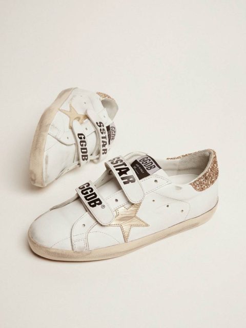 Women's Old School With Gold Star In Laminated Leather Women Super-Star Golden Goose White - Image 2