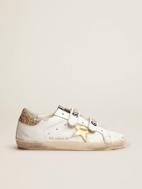 Women's Old School With Gold Star In Laminated Leather Women Super-Star Golden Goose White