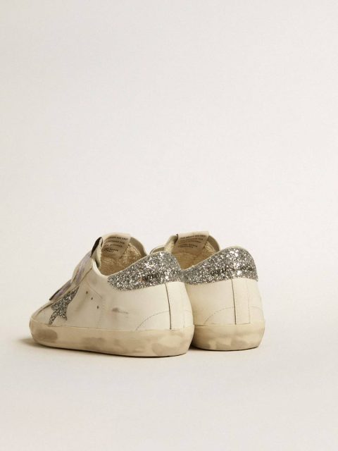 Women’s Old School With Silver Glitter Star And Ice-Gray Suede Tongue Women White Super-Star Golden Goose - Image 4