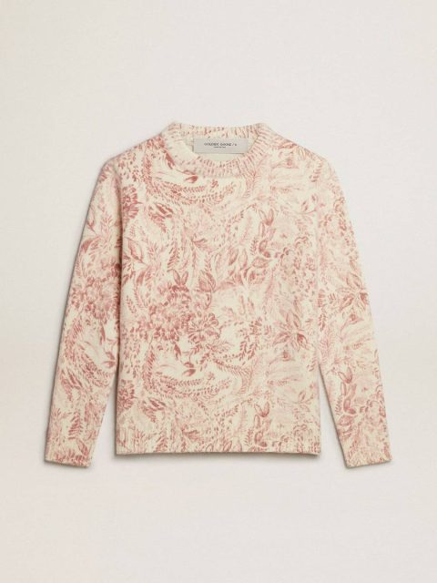 Women’s Round-Neck Sweater In Wool With All-Over Toile De Jouy Pattern Golden Goose Knitwear Heritage White Women