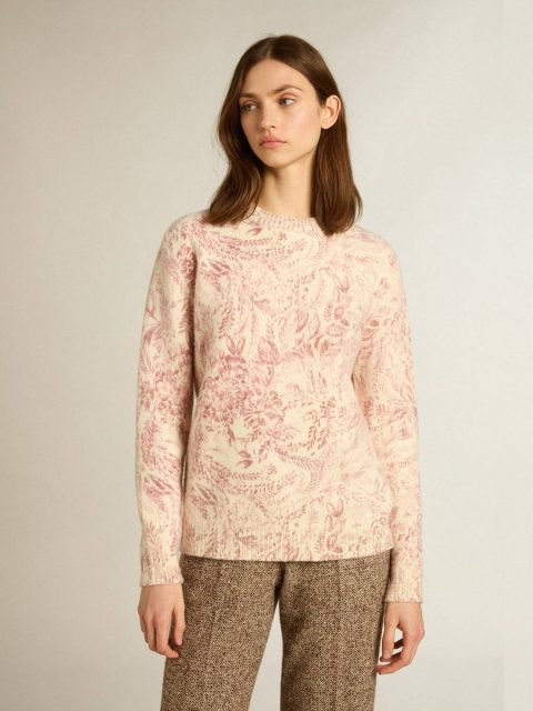 Women’s Round-Neck Sweater In Wool With All-Over Toile De Jouy Pattern Golden Goose Knitwear Heritage White Women - Image 5