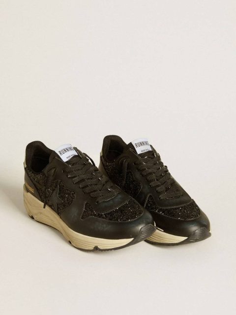 Women's Running Sole In Black Glitter With Leather Star And Nubuck Heel Tab Running Sole Women Golden Goose - Image 2