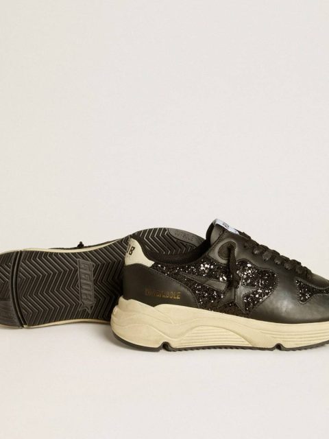 Women's Running Sole In Black Glitter With Leather Star And Nubuck Heel Tab Running Sole Women Golden Goose - Image 3
