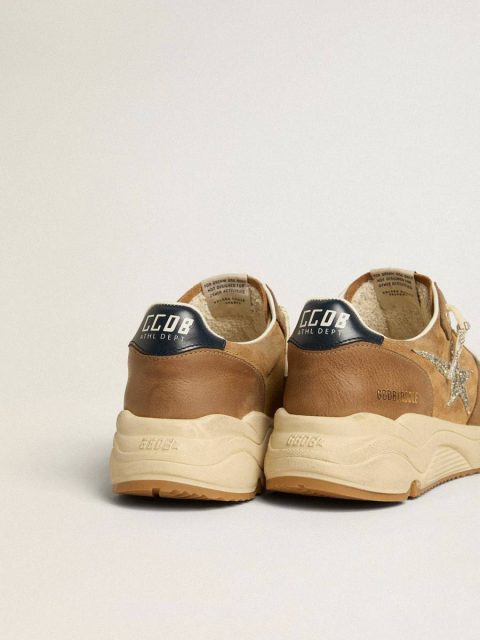 Women’s Running Sole In Tobacco-Colored Nappa Leather And Suede With Silver Glitter Star Women Running Sole Golden Goose - Image 4