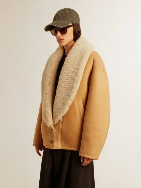 Women's Sheepskin Jacket With A Wide Shearling Shawl Collar Women Golden Goose Brown Coats & Jackets - Image 3