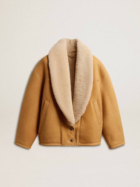 Women's Sheepskin Jacket With A Wide Shearling Shawl Collar Women Golden Goose Brown Coats & Jackets
