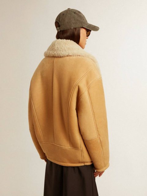 Women's Sheepskin Jacket With A Wide Shearling Shawl Collar Women Golden Goose Brown Coats & Jackets - Image 5