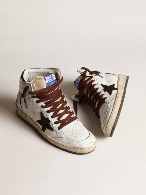 Women’s Sky-Star In White Nappa Leather With Chocolate Suede Star Sky-Star Golden Goose Women - Image 2