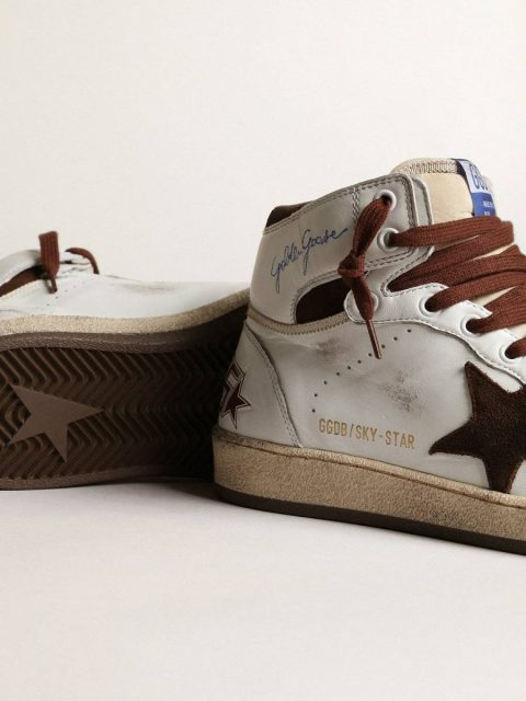 Women’s Sky-Star In White Nappa Leather With Chocolate Suede Star Sky-Star Golden Goose Women - Image 4