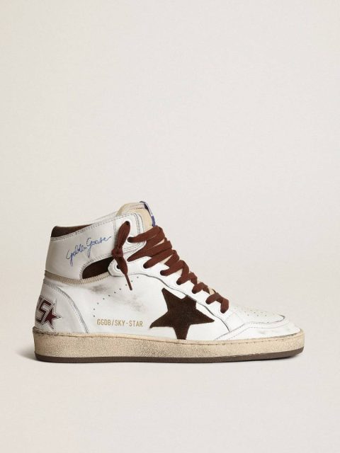 Women’s Sky-Star In White Nappa Leather With Chocolate Suede Star Sky-Star Golden Goose Women
