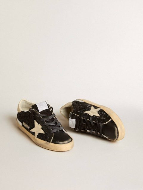 Women's Super-Star In Black Glitter And Nappa With Cream Leather Star And Heel Tab Golden Goose Super-Star Women - Image 2