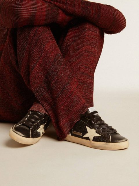 Women's Super-Star In Black Glitter And Nappa With Cream Leather Star And Heel Tab Golden Goose Super-Star Women - Image 3