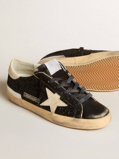 Women's Super-Star In Black Glitter And Nappa With Cream Leather Star And Heel Tab Golden Goose Super-Star Women - Image 4
