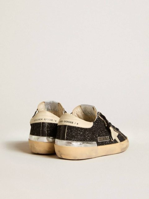 Women's Super-Star In Black Glitter And Nappa With Cream Leather Star And Heel Tab Golden Goose Super-Star Women - Image 5