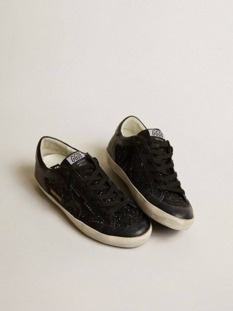 Women's Super-Star In Black Nappa And Glitter With Glossy Black Leather Star Women Super-Star Golden Goose - Image 2