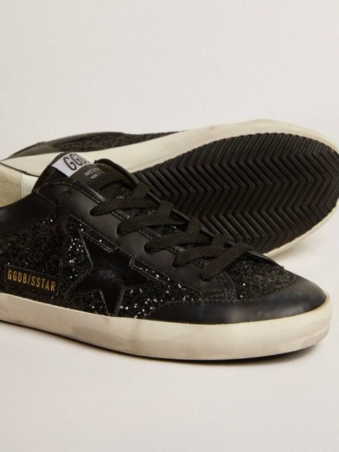 Women's Super-Star In Black Nappa And Glitter With Glossy Black Leather Star Women Super-Star Golden Goose - Image 3