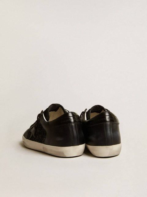 Women's Super-Star In Black Nappa And Glitter With Glossy Black Leather Star Women Super-Star Golden Goose - Image 4