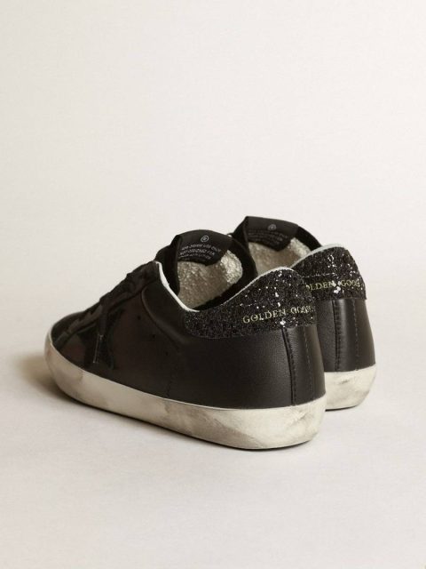 Women's Super-Star In Black Nappa With Black Star And Glitter Heel Tab Women Golden Goose Super-Star - Image 4