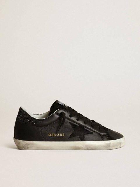Women's Super-Star In Black Nappa With Black Star And Glitter Heel Tab Women Golden Goose Super-Star
