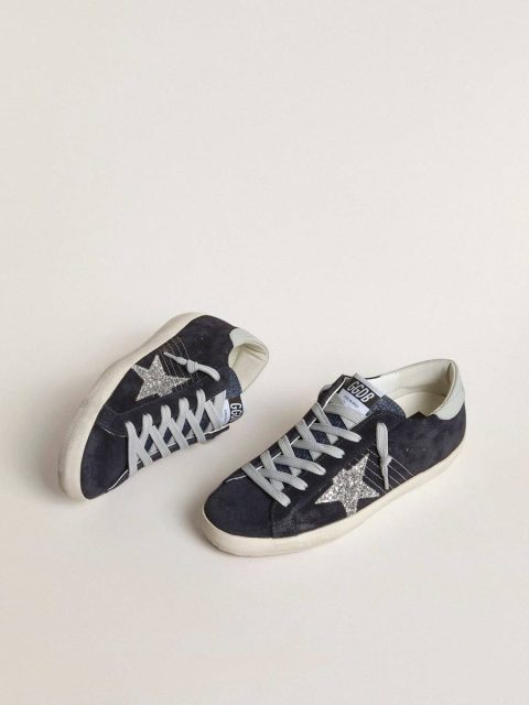 Women’s Super-Star In Blue Suede, Silver Glitter Star And Leather Heel Tab Golden Goose Super-Star Women - Image 2