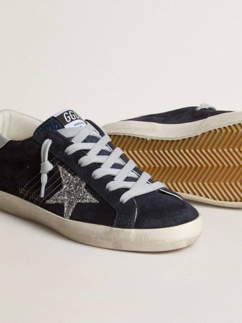 Women’s Super-Star In Blue Suede, Silver Glitter Star And Leather Heel Tab Golden Goose Super-Star Women - Image 3