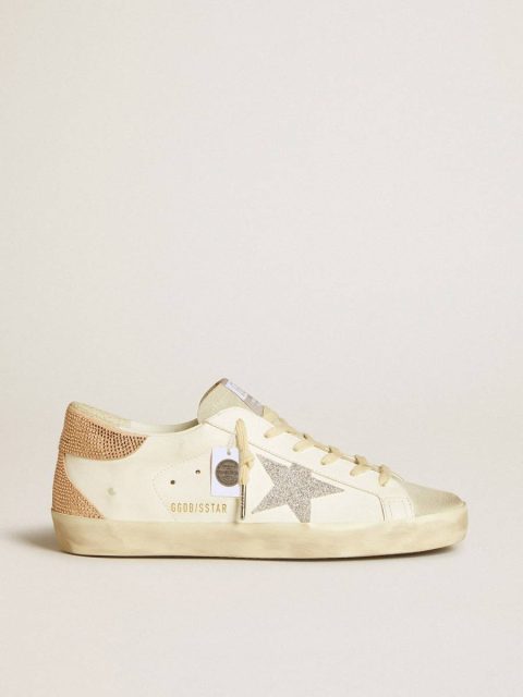 Women’s Super-Star In Leather With Swarovski Crystal Star And Heel Tab Women Golden Goose White Super-Star