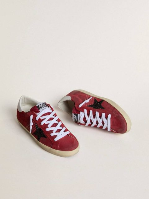 Women’s Super-Star In Red Suede With Glitter Star And White Heel Tab Women Golden Goose Super-Star - Image 2