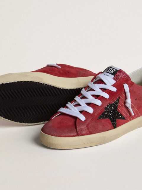 Women’s Super-Star In Red Suede With Glitter Star And White Heel Tab Women Golden Goose Super-Star - Image 3