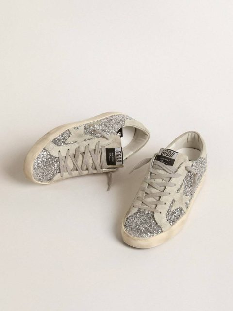 Women's Super-Star In Silver Glitter With Ice-Gray Suede Star Super-Star Women Golden Goose - Image 2