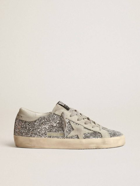 Women's Super-Star In Silver Glitter With Ice-Gray Suede Star Super-Star Women Golden Goose