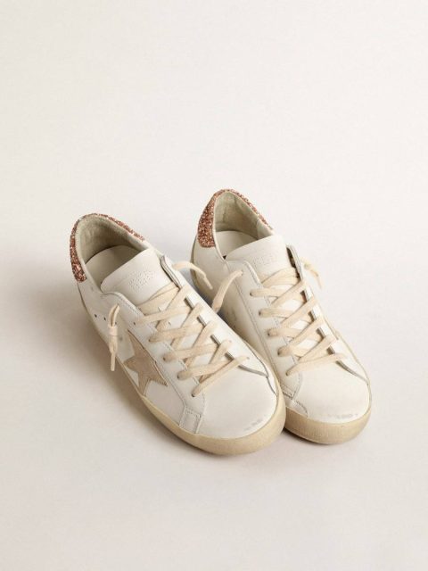 Women's Super-Star With A Suede Star And Peach-Pink Glitter Heel Tab Super-Star White Women Golden Goose - Image 2