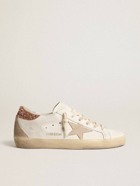 Women's Super-Star With A Suede Star And Peach-Pink Glitter Heel Tab Super-Star White Women Golden Goose