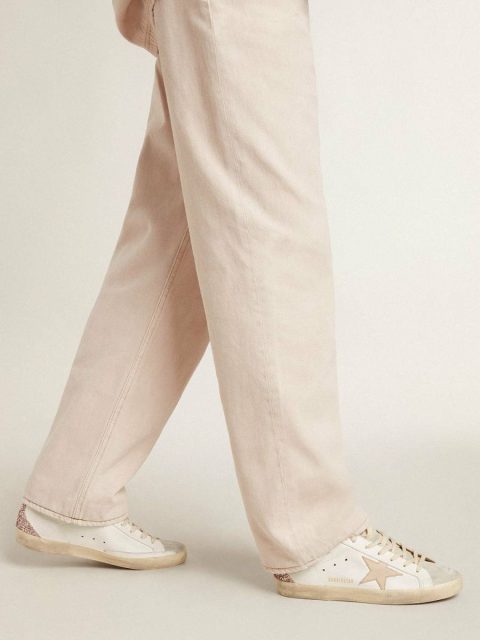 Women's Super-Star With Nude Leather Star And Gold Glitter Heel Tab Women Golden Goose Super-Star White - Image 3