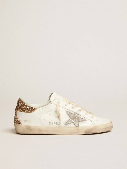 Women's Super-Star With Silver Leather Star And Snake Print Super-Star Golden Goose White Women