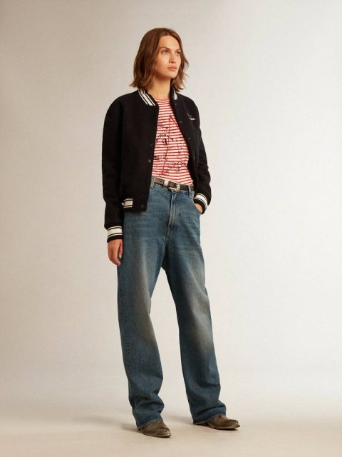 Women's T-Shirt With White And Red Stripes And Embroidery On The Front Women White And Red T-Shirts & Tops Golden Goose - Image 3