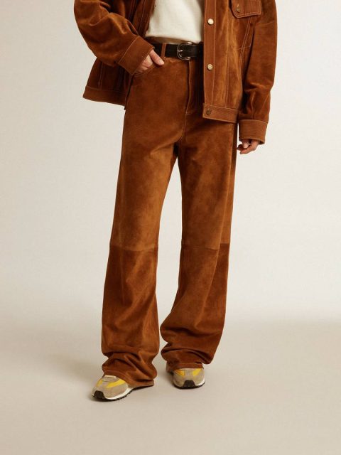 Women's Tobacco-Colored Split Leather Pants Jeans & Pants Women Golden Goose Tobacco - Image 3