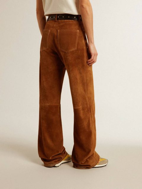 Women's Tobacco-Colored Split Leather Pants Jeans & Pants Women Golden Goose Tobacco - Image 5