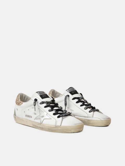 Women's White Leather Super-Star With Glittery Heel Tab Super-Star Women Golden Goose - Image 3
