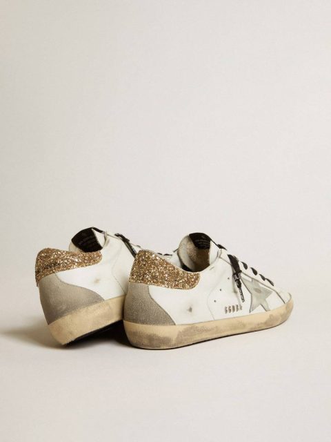 Women's White Leather Super-Star With Glittery Heel Tab Super-Star Women Golden Goose - Image 5